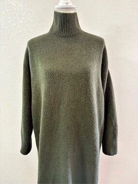 ZARA Women's Green Solid Knit Turtleneck Long Sleeve Ribbed Sweater Dress L